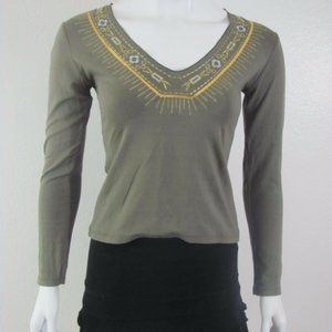 REBECCA Green Shiny Sequin Ethnic long sleeve Blouse top shirt Sz S